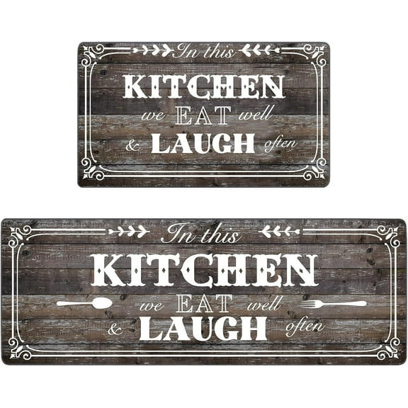 Kitchen Mats for Floor 2 Piece, Non-Slip Cushioned Rugs, Waterproof & Anti-Fatigue, Perfect for Kitchen, Sink, Laundry Room(Rustic Woodgrain Design)