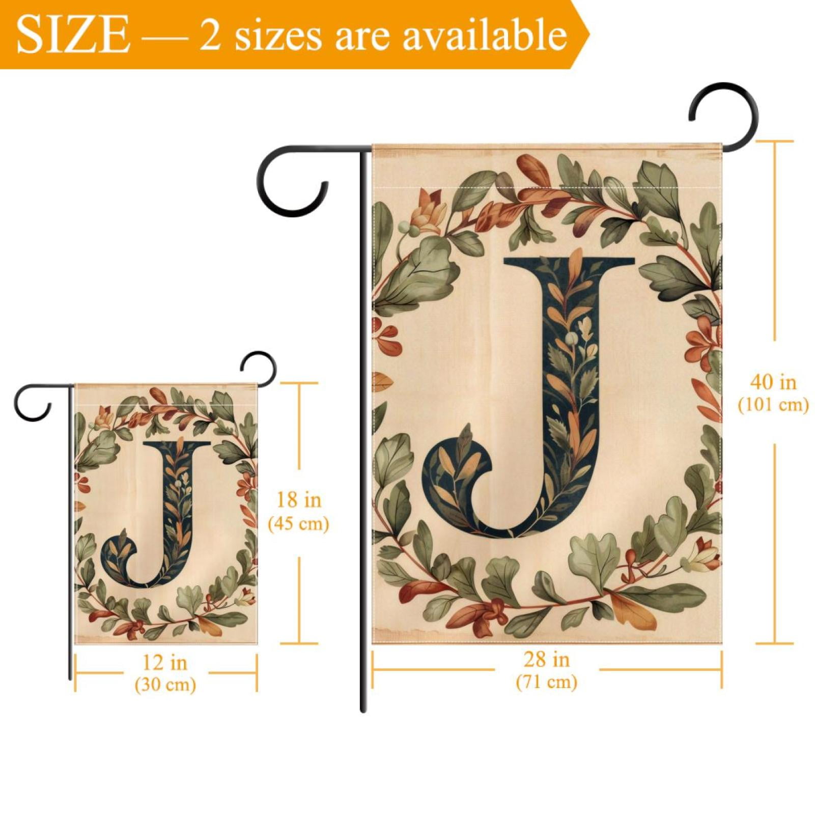 Welcome Letter J with Wreath Retro Pattern Garden Flag, Vertical Double Sided Small House Flag, Yard Farmhouse Outdoor Deck Veranda Lawn Decor 28x40 Inch