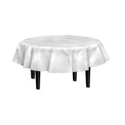 White - Round Flannel Backed Vinyl Tablecloth - Solid Color Quality Waterproof Table Cover - 70 In.