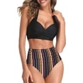 thumbnail image 2 of Women Two Piece Vintage Swimsuit Retro Halter Ruched High Waist Bikini with Bottom, 2 of 11