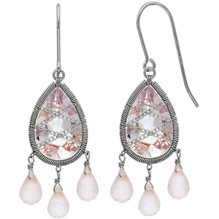 5th & Main Sterling Silver Hand-Wrapped Teardrop Chandelier Amethyst and Rose Quartz Earrings