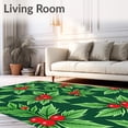 thumbnail image 2 of ODIKA 6'x9' Machine Washable Non-Slip Area Rug, Seasonal Holly Leaf Clusters with Berry Accents High Traffic Rug with Pad, Green, 627288, 2 of 8