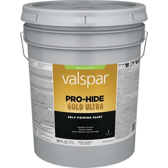 Valspar Pro-Hide Gold Ultra Latex Satin Exterior House Paint, Clear Base, 5 Gal.