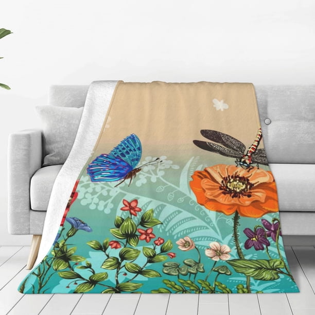 Balery Colorful Plants And Insects Manta de Felpa Suave y Acogedora – Cobija de Franela Aterciopelada para Cama, Lavable y Cálida para Sofá, Mascotas, Transpirable-50"x40"