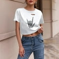 thumbnail image 2 of Lkhaha Women's Halloween Skeleton Print Cropped T Shirt Short Sleeve Round Neck Distressed Tee Casual Gothic Top For Fall Spring, 2 of 4