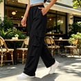 thumbnail image 6 of PNTUTB Women's Workwear Pants Casual Stylish Solid-Color Quick-Dry Wide-Leg Pants Elastic High-Waist Drawstring Loose Pants with Multiple Pockets, 6 of 7