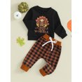 thumbnail image 4 of Baby Boys Girls Thanksgiving Outfit 6M 12M 18M 24M 3Y Toddler Long Sleeve Turkey Print Sweatshirt and Plaid Pants Outfits Newborn 2 Piece Suits, 4 of 10
