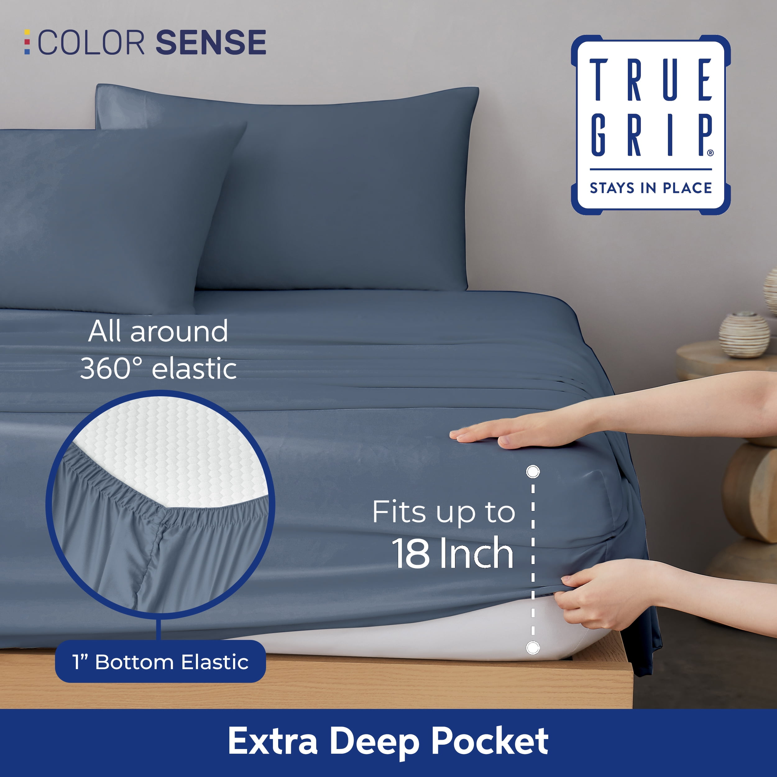 Color Sense 6-Piece 800 Thread Count Blue Cotton Rich Adult Bed Sheet Set, Full - Deep Pocket