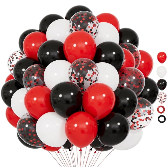 Red Black White Latex Balloons, 68Pcs12 Inch with Black Red Confetti Balloons for Birthday, Wedding, Baby Shower, Graduation Party Decorations