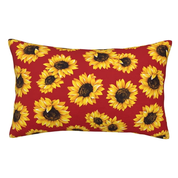 Fotbe Sunflowers On Red Funda de Almohada Decorativa Estilo Occidental, Lujo en Algodón, Fundas para Almohadas King, Cojín Estampado para Decoración del Hogar-20"x30"