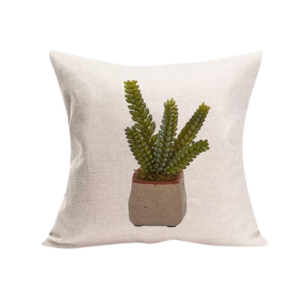 Cactus Plant Indoor Tropical Green Velvet Look Square Lumbar Retro Cushion Cover