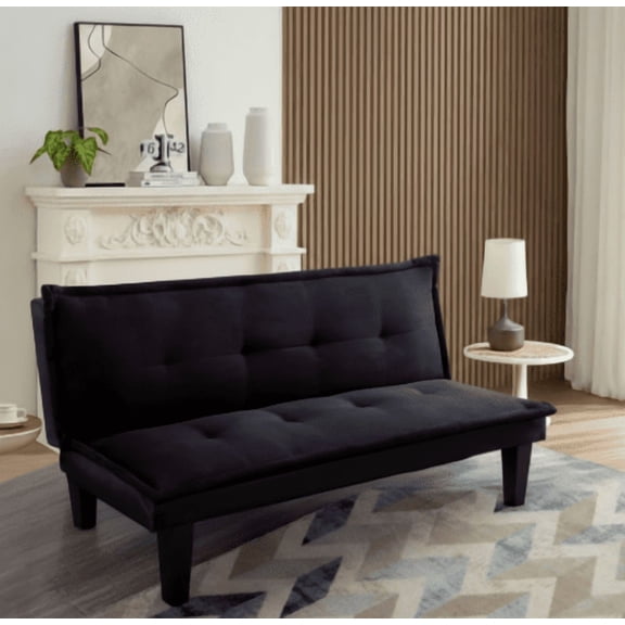 BSHTI Modern Twin Size Futon Sofa Bed, Upholstered in Soft Faux Suede Fabric, Twin Size, 3-Position Adjustable Backrest, BLACK