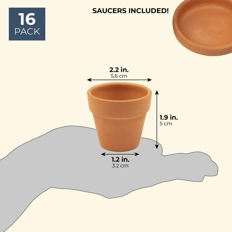 16-Pack Terra Cotta Pots with Saucer, Mini Small Terracotta Flower Clay Pots Planters with Saucer Ceramic Pottery Nursery Indoor Outdoor Gardening for Cacti & Succulent Plants, Brown 2.2 x 1.9 inches 16-Pack Terra Cotta Pots with Saucer, Mini Small Terracotta Flower Clay Pots Planters with Saucer Ceramic Pottery Nursery Indoor Outdoor Gardening for Cacti & Succulent Plants, Brown 2.2 x 1.9 inches