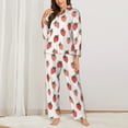 thumbnail image 2 of Honeii Hand Drawn Strawberry print Women's Pajama Sets Long Sleeve Button Down Sleepwear Nightwear Soft Pjs Lounge Sets-Medium, 2 of 7