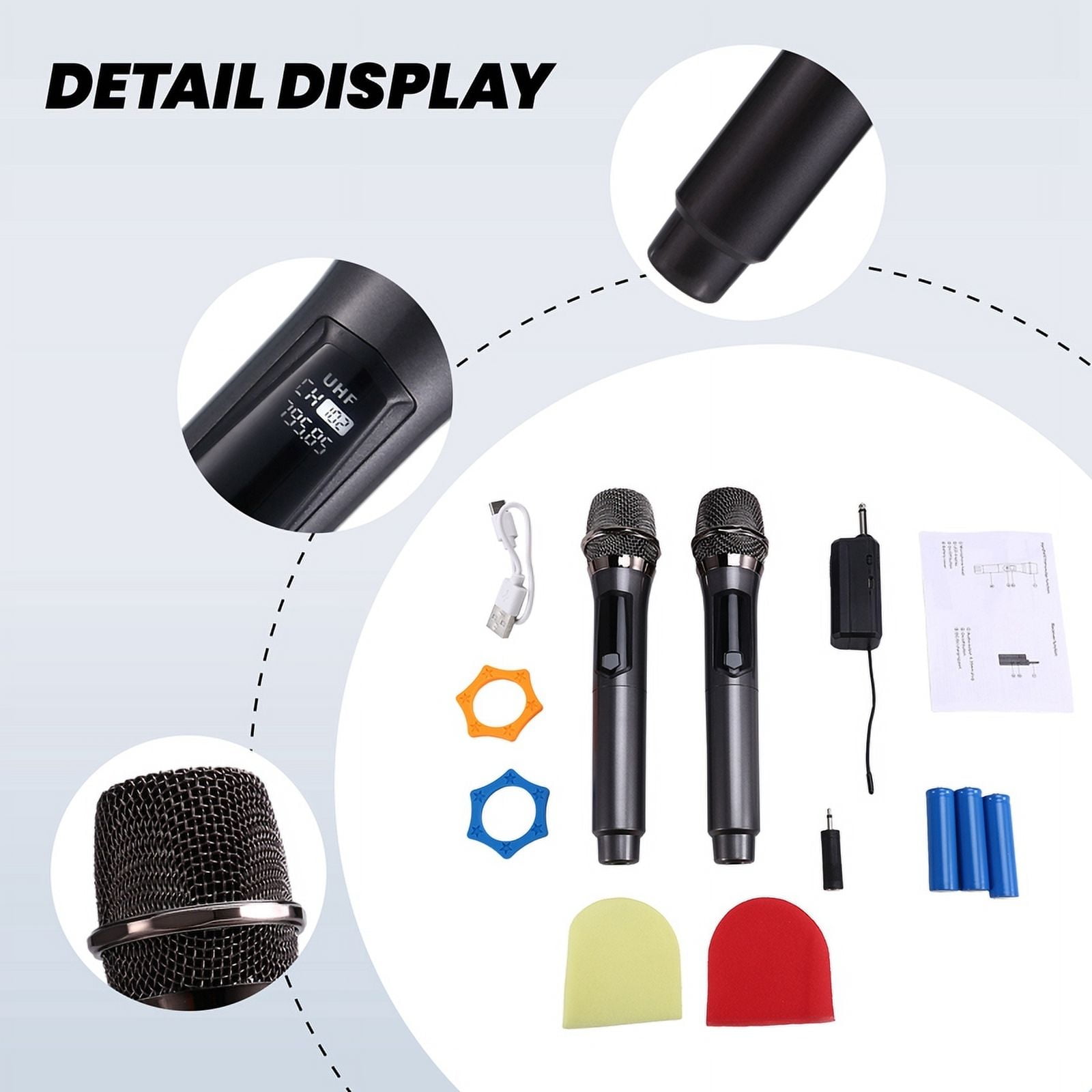 Wireless One-to-Two Home Microphone 6.35 Interface Professional Handheld Microphone for KTV Performance Stage Gray