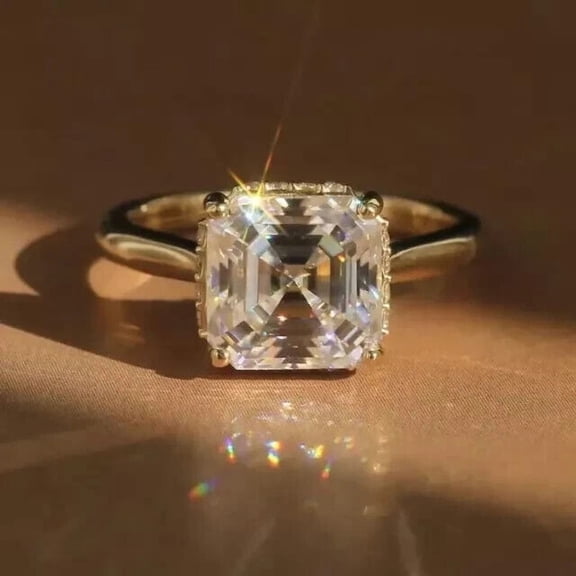 2.2Ct Asscher Lab-Created Diamond Women Engagement Ring 14k Yellow Gold Plated Sterling Silver
