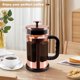 thumbnail image 5 of Cafetera de prensa francesa, vidrio engrosado resistente al frío y al calor mejorado con sistema de filtración de acero inoxidable de 4 niveles para preparar café y té, grande de 1000 ml (34 oz), oro, 5 of 6