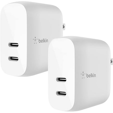 Belkin 40W Dual Port USB-C Wall Charger, USB Type C Charger Fast Charging for iPhone 15, 15 Plus, 15 Pro, 15 Pro Max, 14, 14 Pro, 14 Pro Max, iPhone 13 Series, Galaxy S23, iPad, AirPods & More, 2-Pack