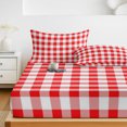 thumbnail image 6 of Twin XL Size Fitted Sheet Set - Red White Plaid 2 Piece Bedding Sets 16" Deep Pocket Fitted Sheet with 1 Pillowcases, Modern Farmhouse Buffalo Check Gingham Brushed Microfiber Hotel Luxury Bed Sheets, 6 of 9