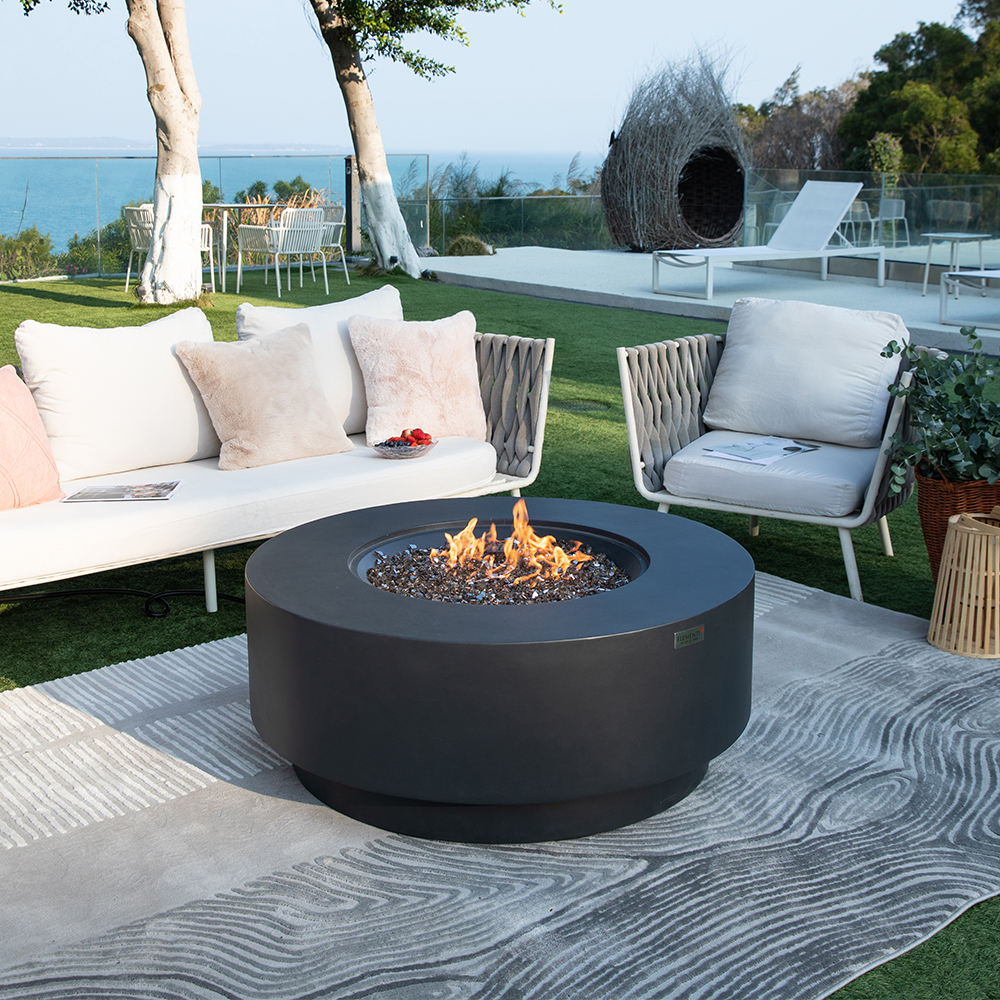 Elementi Plus Nimes Natural Gas Fire Pit for Outside Outdoor Fire Pit Table Smokeless Firepit Concrete Round Fire Bowl Patio Heater Fireplace 60000 BTUs - Dark Grey, 40.9 x 40.9 Inches