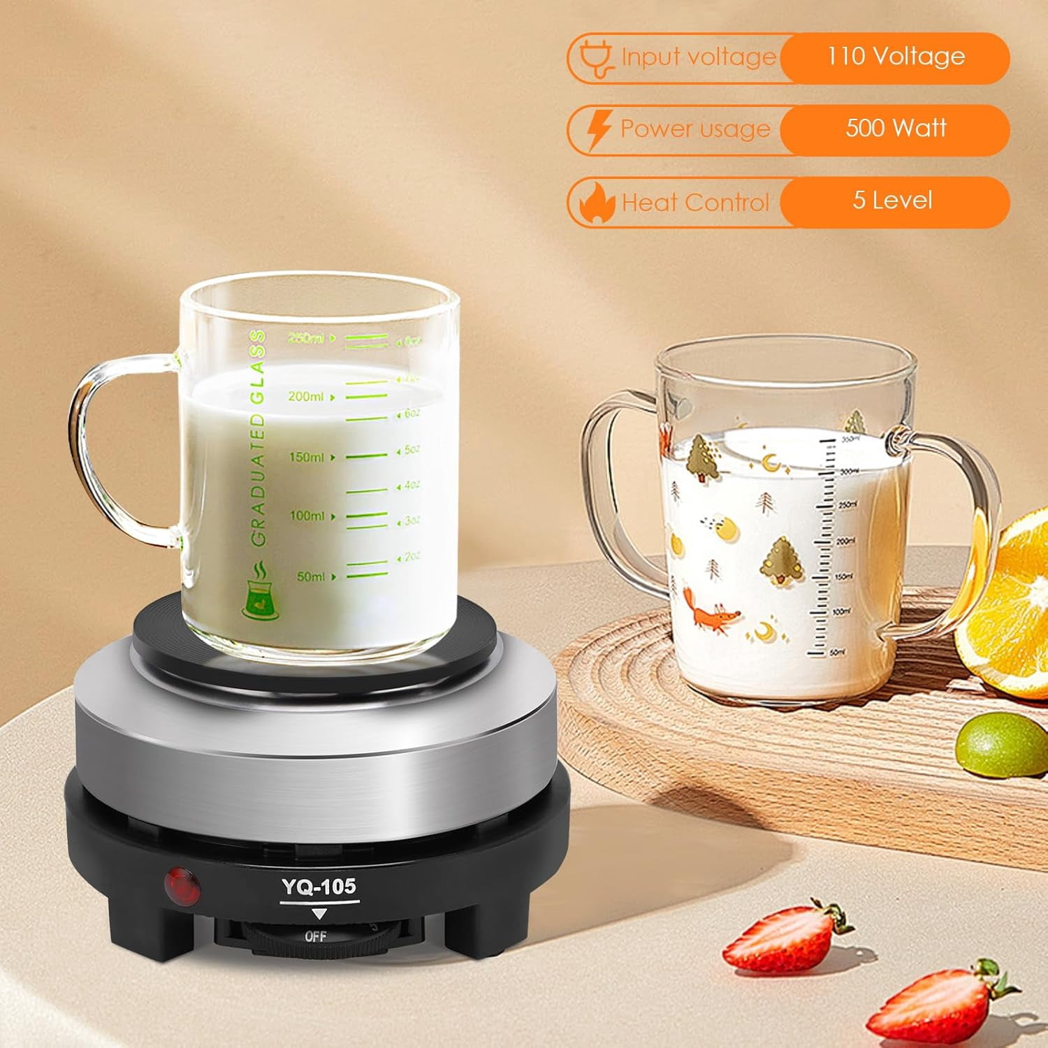 ABPETE 500 Watt Hot Plate, Portable 500W Electric Hot Plate, Electric Camping Stove Low Watt, Single Burner, for Milk Water Coffee Heating (US Plug）