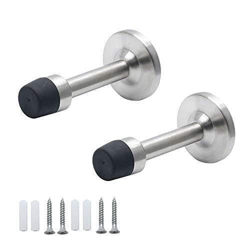2Pcs Door Stops 304 Stainless Steel Sound Dampening Rubber Bumper Top with Adhesive & Screws for Wall Mounted Floor Mounted Brushed Finish