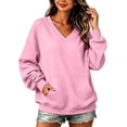 thumbnail image 2 of VV AVEORS Womens Sweatshirts No Hood Loose Fit Long Sleeve V Neck Casual Sweatshirt Fall Fashion Comfort Winter Hoodless Hoodies Pink S, 2 of 8