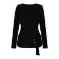 thumbnail image 6 of Olyvenn Long Sleeve Ribbed Knit Blouse for Women Dressy V Neck Business Casual Tee Tops Ruched Tunic Shirts Black S, 6 of 8