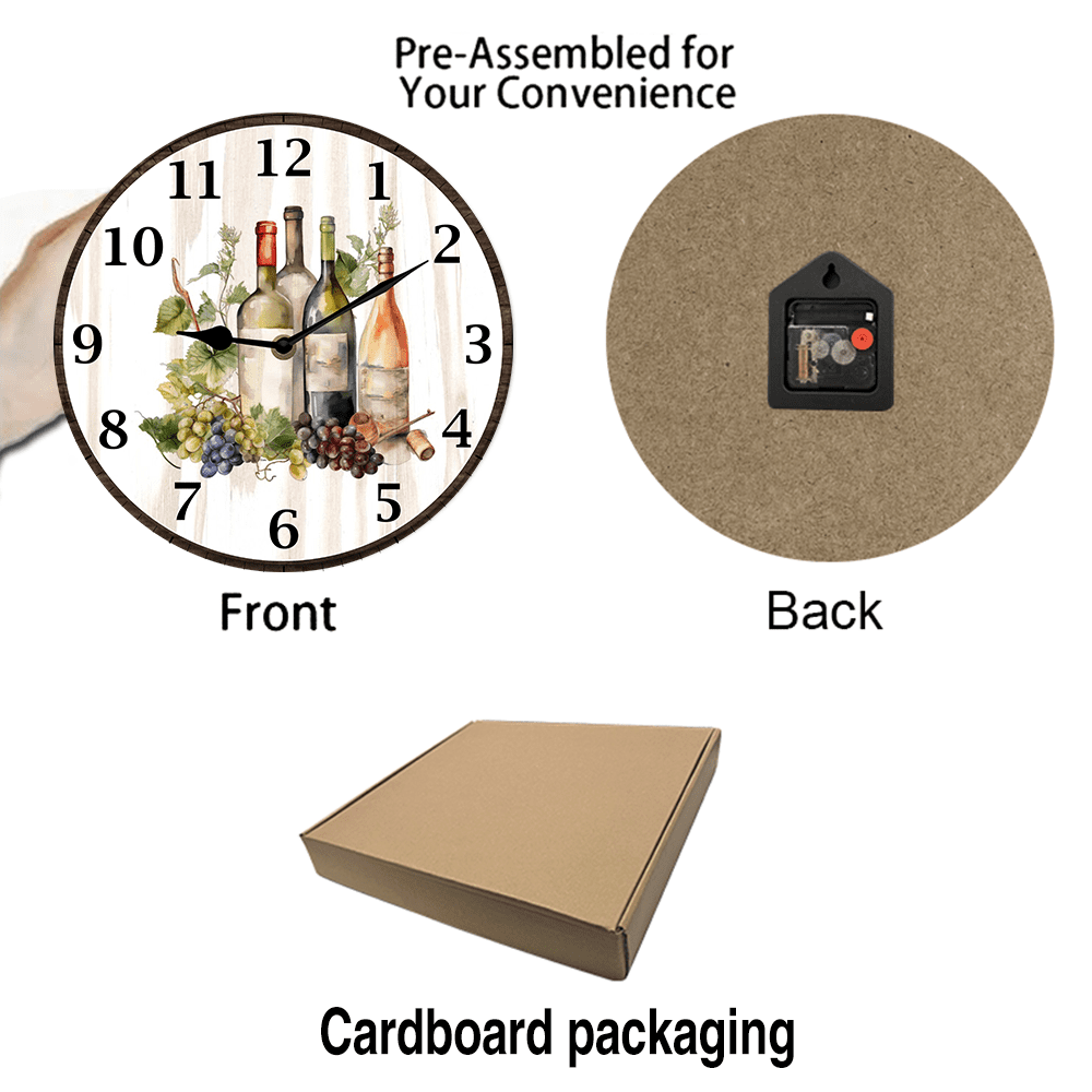 Kurmntregon Wine Wall Clock Winery Bar Decorative Wall Clock Wall Clock Non Ticking Silent Kitchen Clock Battery Operated Clocks For Living Room Bedroom Decor Round 10inch