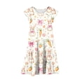 thumbnail image 5 of HAOTAGS Girls Fit & Flare Dresses,Easter Motif Print Crewneck Flutter Sleeve Party Dress Multicolor 12-13 T, 5 of 6