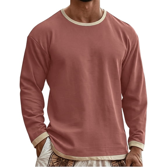 HAJWOH Men's Cotton Long Sleeved Lightweight Soft Athletic Crew Neck Gym Tops for Running Lounging Basic Shirts