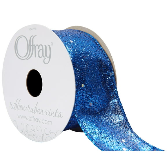 Offray Ribbon, Royal Blue 1 1/2 inch Wired Edge Metallic Ribbon for Wedding, Crafts, and Gifting, 9 feet, 1 Each