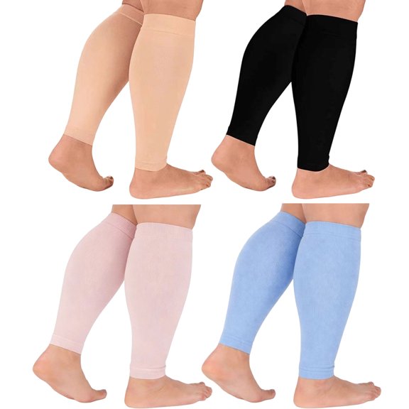 4 Pack Nylon Calf Compression Sleeves, Breathable Sports Leg Support Compression Socks for Running, Cycling, Workouts, and Daily Leg Fatigue Relief