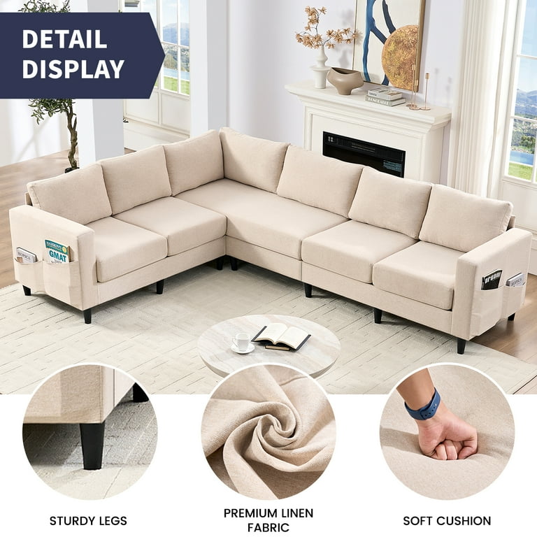 そふぁ ZAFLY Comfortable L-Shaped Sectional Sofa, Linen Fabric Corner