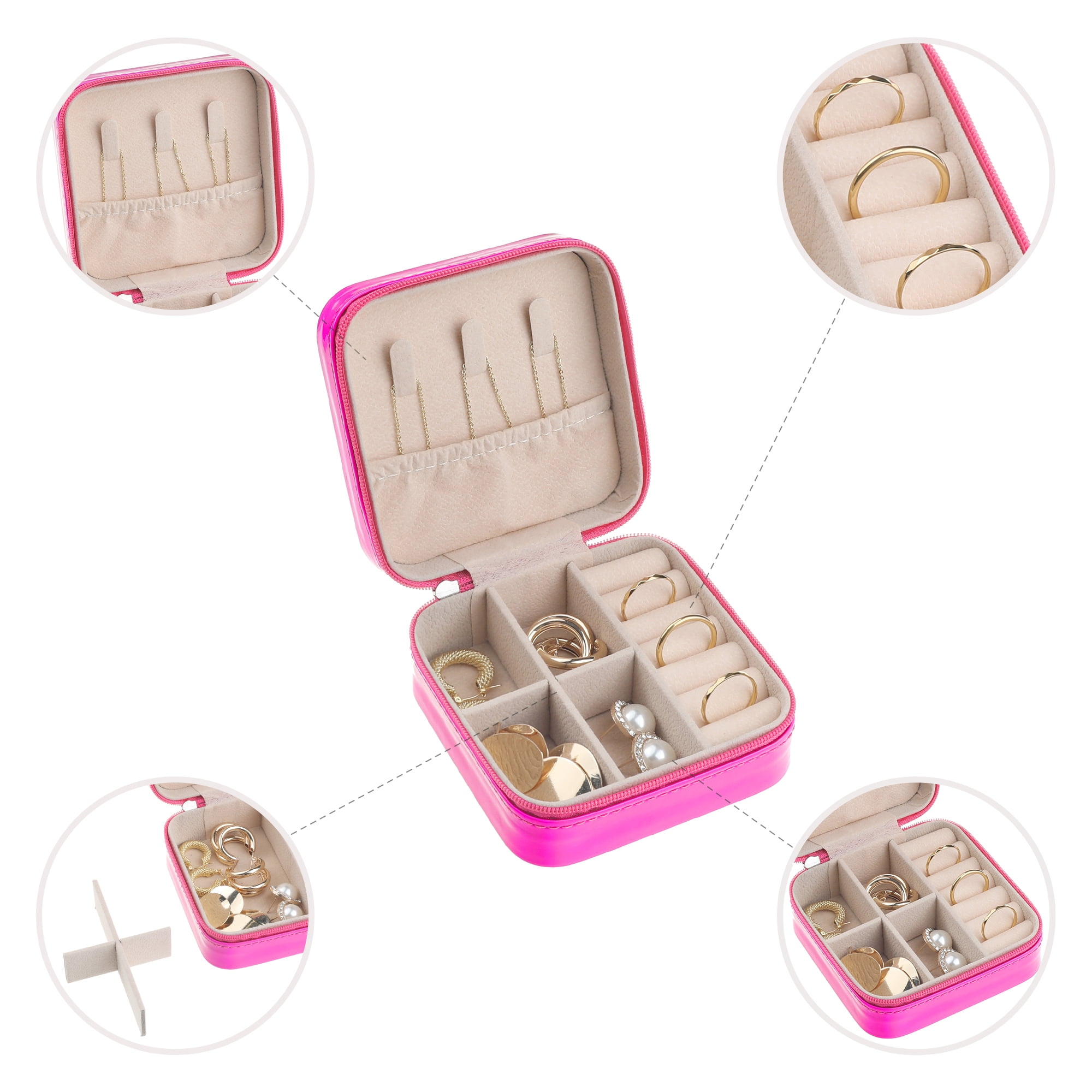 Unique Bargains Travel Jewelry Box Small Portable PU Leather Jewelry Organizer Case Rose