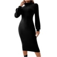 thumbnail image 2 of Swuxness Women Long Sleeves Bodycon Dresses, Women Casual Maxi Dresses, Women's Solid Color Turtleneck Slim Maxi Long Dress with Belt Black, XXL, 2 of 4