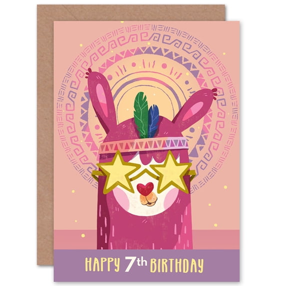 Llama Stars 7th Birthday Greetings Card Plus Envelope Blank inside