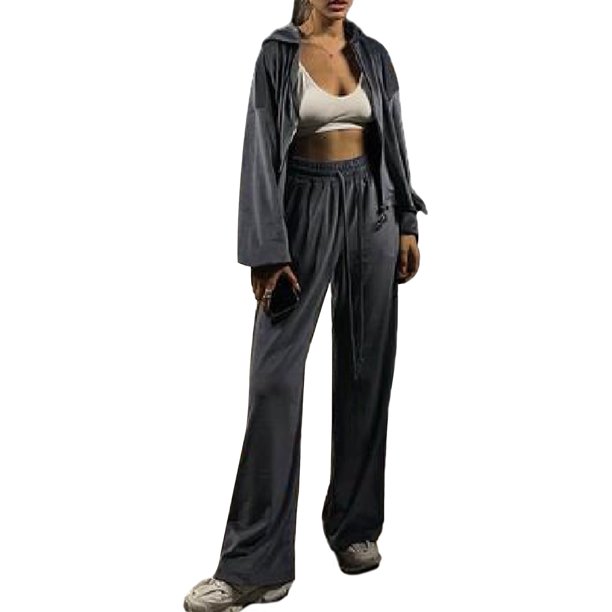 Fmbrln Womens 2 Piece Sweatsuit Sets Crew Neck Long Sleeve Cropped Pullover Sweatshirts And