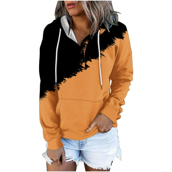 BLVB Button Collar Sweatshirts for Women Drawstring Hoodies Long Sleeve Casual Loose Fall Pullover with Pocket