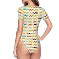 thumbnail image 4 of Naloa Colorful Mustache Women's Short-Sleeved Onesie, One-Piece Swimsuit for Parties, dates, clubs - Small, 4 of 9