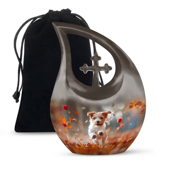 JAGSHASHI Harvest Pup Frolic Urn For Ashes Adult Male Dad - Funeral Urns For Women - Cremation Urn Adult Male - Cremation Urn Men - 10 Inch With Velvet Bag - Urns For Adult Female Ashes