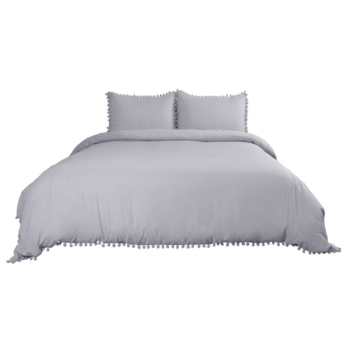 Luxury Double Brushed Pompon Duvet Cover Bedding Set Gray King