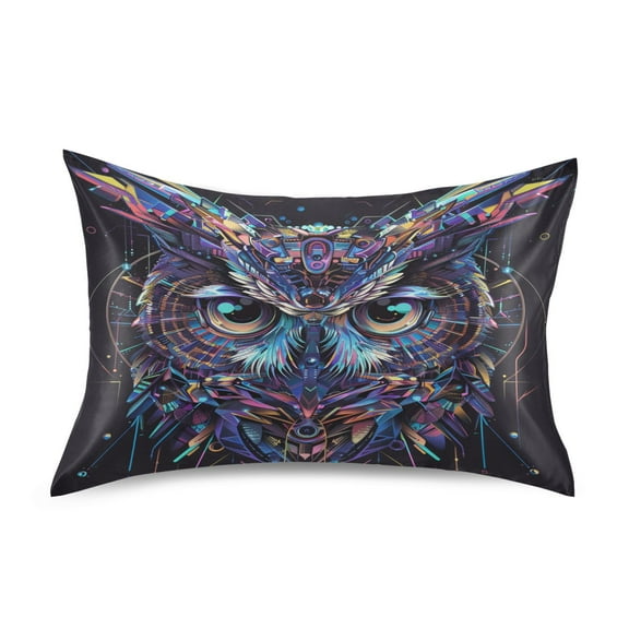 JSTEL Owl Portrait Cyberpunk Satin Pillowcase Standard Size Pillow Cases Envelope Closure Bed Pillow Cover, 20 x 26 inch