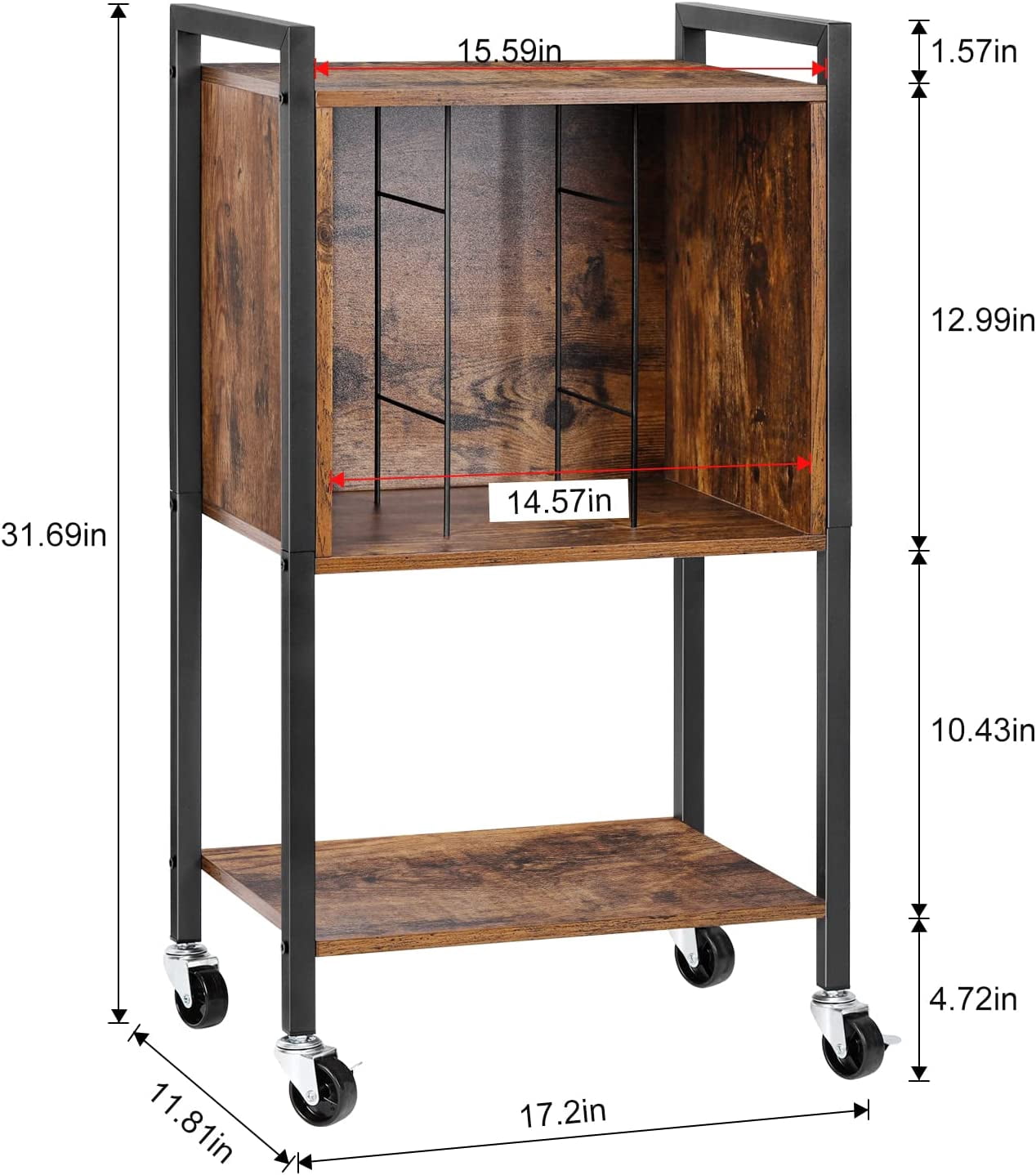 Record Player Stand End Table with Vinyl Record Storage Holder, Brown