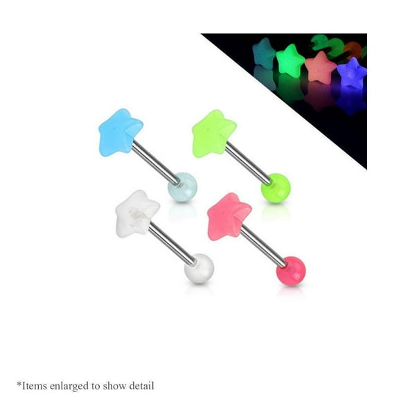 Luxe Modz Star Tongue Ring Glow in the Dark Surgical Steel 14g 5/8" 4 Count