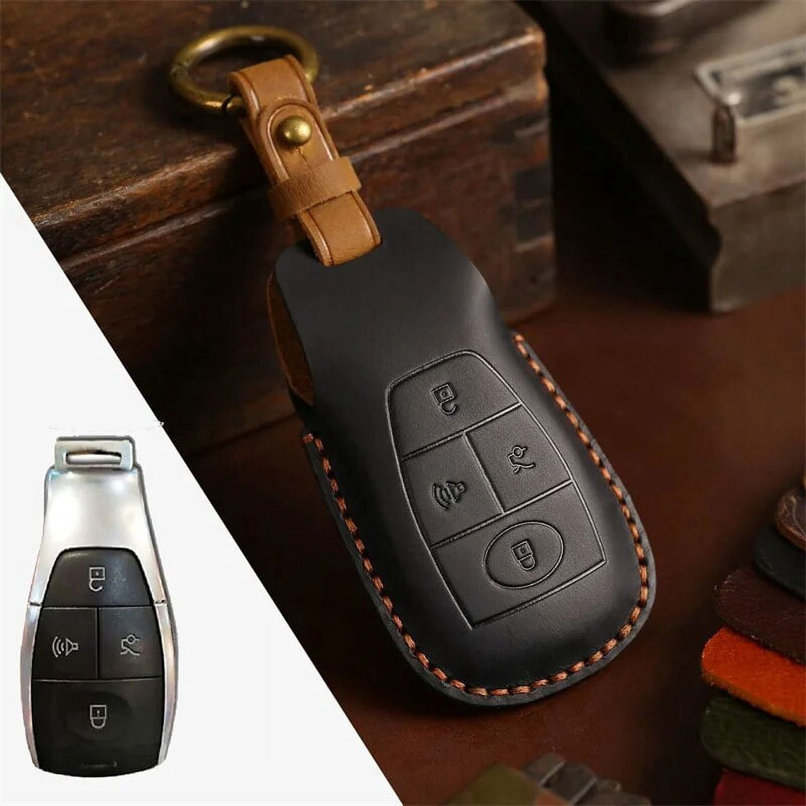 Crazy Horse Leather Car Key Cover Case Keyring Bag for BAIC X7 BJ40 Senova D50 D70 X55 X65 EU5 EU7 Fob Protector Keychain Holder