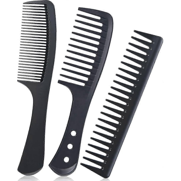 Curly Hair Comb, 3pcs Heat Resistant Wide Prong Comb, Professional Hairdressing Combs, Black Carbon Men's Comb, For Long Wet Or Curly Hair