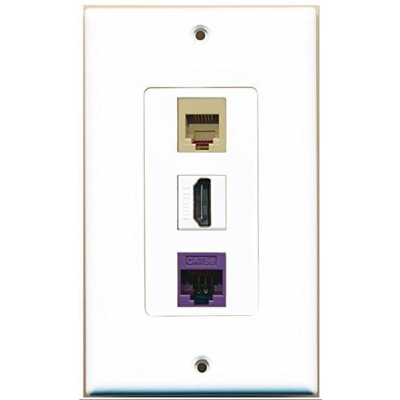 RiteAV - 1 Port HDMI 1 Phone RJ11 RJ12 Beige 1 Cat5e Ethernet Purple Wall Plate Decorative