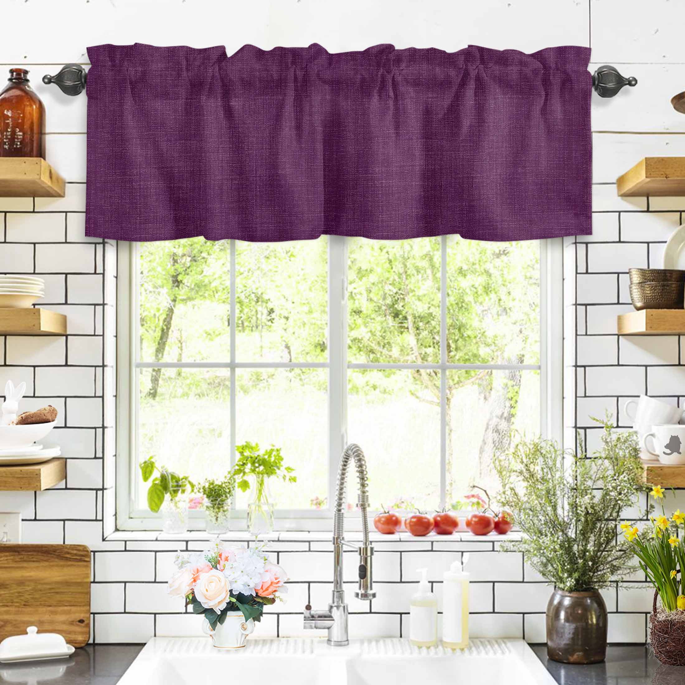 Vintage Dark Valances for Windows Purple Linen Texture Farmhouse Rod Pocket Curtain Valance Window Treatment Short Curtains for Kitchen Living Room, 54"x18"
