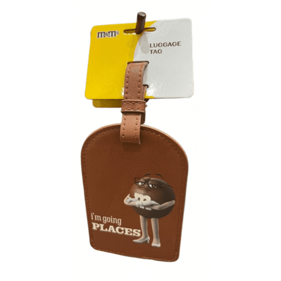 M&M's World Brown Character Figure "I'm Going Places" Luggage Tag New with Tag